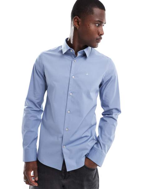 Calvin Klein - Chemise stretch et ajustée en popeline - Bleu clair - view 1