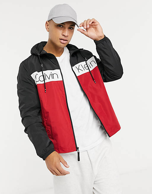 Calvin Klein chest logo hooded jacket in red | ASOS