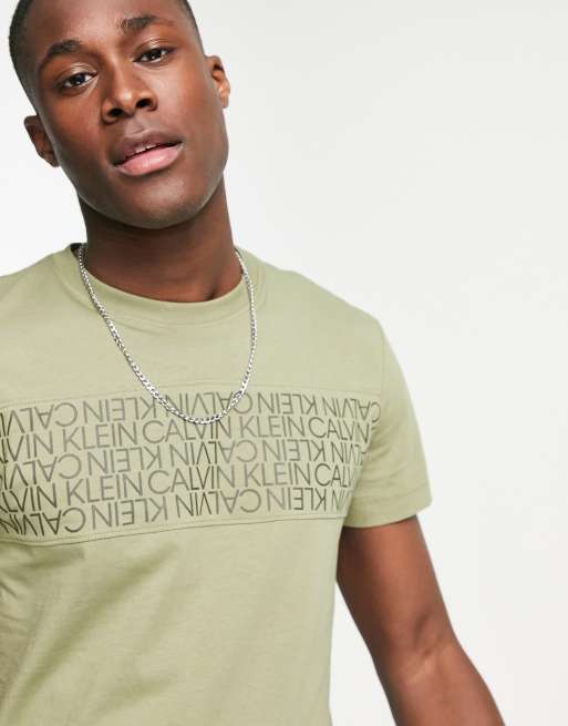 Calvin Klein chest logo lines t shirt in delta green ASOS
