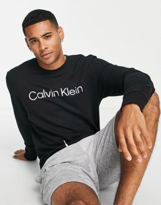 Calvin Klein chest logo lounge sweatshirt in black co-ord