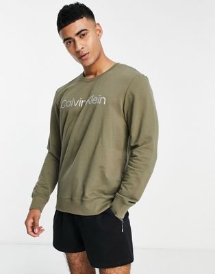 Calvin Klein chest logo lounge sweatshirt in khaki co-ord