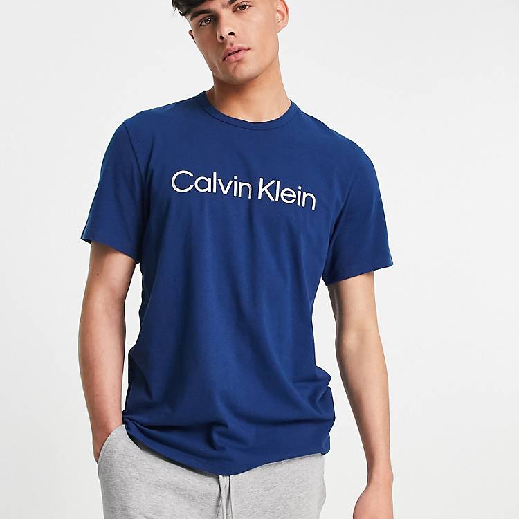 Calvin Klein chest logo lounge t-shirt in blue co-ord | ASOS