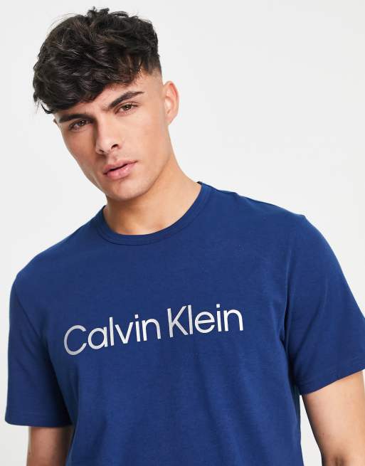 Calvin Klein chest logo lounge t-shirt in blue co-ord