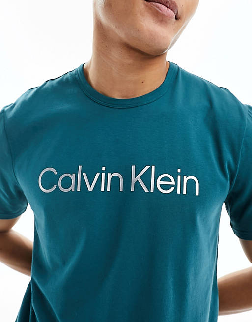 Calvin Klein chest logo lounge t-shirt in teal | ASOS
