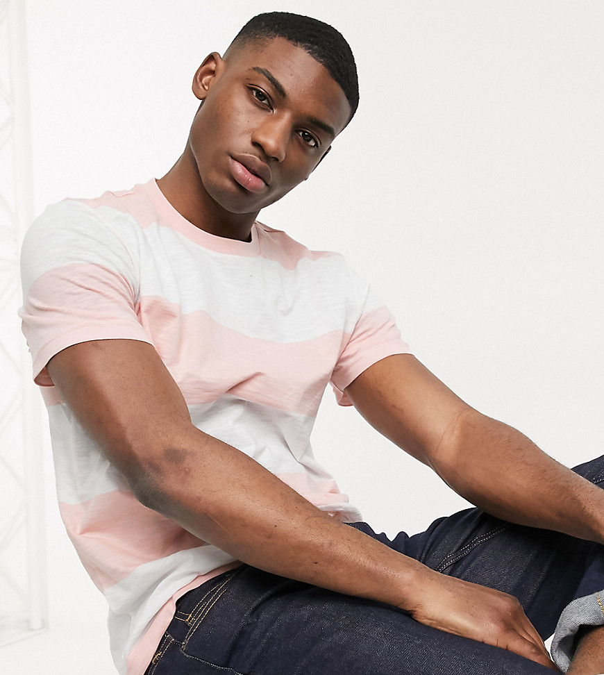 Calvin Klein chest logo stripe t-shirt in multi exclusive to ASOS-Pink