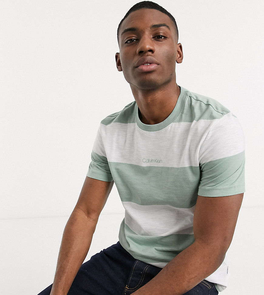 Calvin Klein chest logo stripe t-shirt in multi exclusive to ASOS-Green