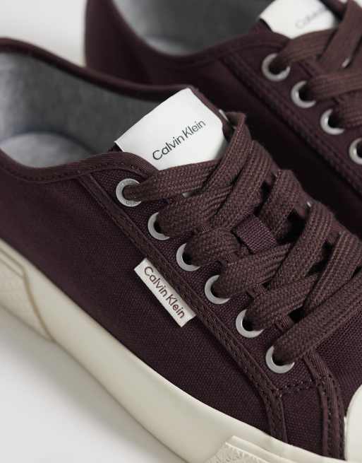 Calvin Klein chunky canvas sneakers in chocolate brown, 3 of 5