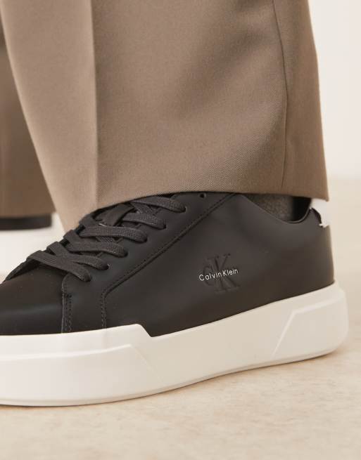 Calvin Klein chunky cupsole lace up trainers with monogram logo in back and white, 4 of 5