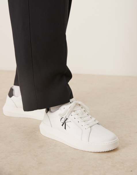 Calvin Klein chunky cupsole leather trainers in white and black - view 1