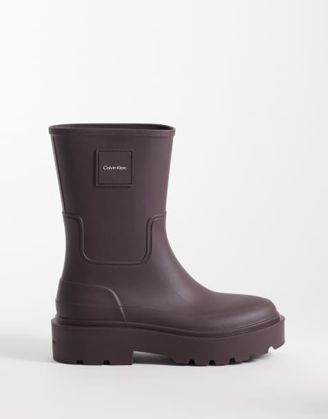 Calvin Klein chunky gumboots in brown - view 1