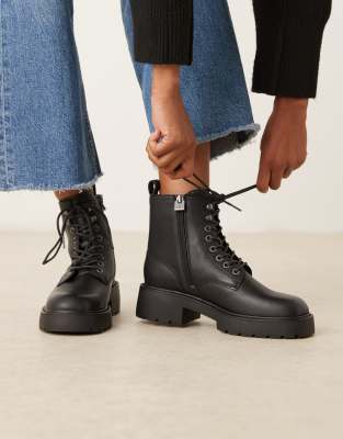 Calvin Klein Chunky Lace Up Boots In Animal Print