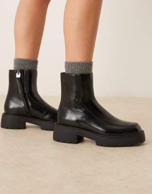 Calvin Klein chunky leather ankle boots with zipper in black