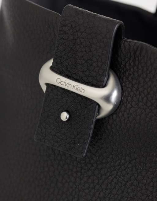 Calvin Klein chunky leather knee high boots with silver buckle detail n black, 3 of 4