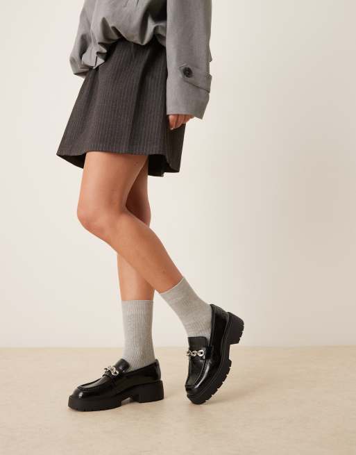 Calvin Klein chunky leather loafers with chain detail in black, 2 of 4