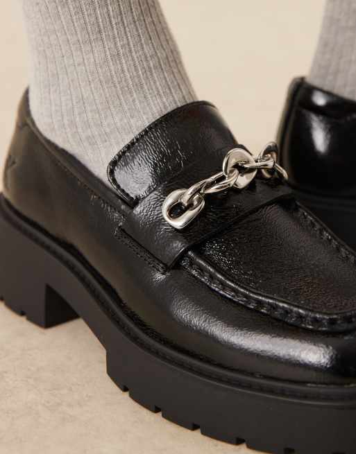 Calvin Klein chunky leather loafers with chain detail in black, 3 of 4