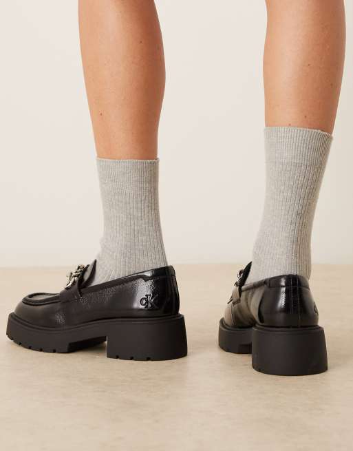 Calvin Klein chunky leather loafers with chain detail in black, 4 of 4