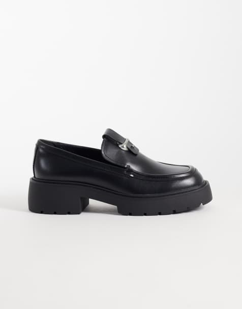 Calvin Klein chunky loafers i läder med silverfärgad detalj i svart - view 1