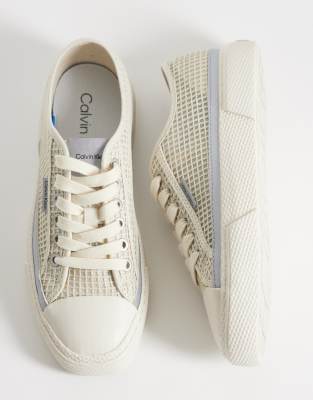 Calvin Klein Chunky Low Raffia Sneakers In White