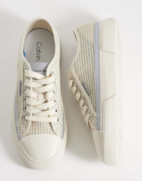 Calvin Klein chunky low raffia sneakers in off-white - view 1