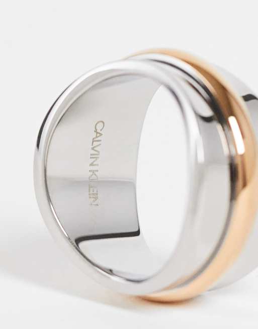 Calvin Klein chunky ring in silver and rose gold