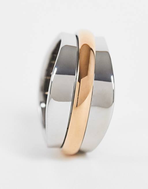 Calvin Klein chunky ring in silver and rose gold