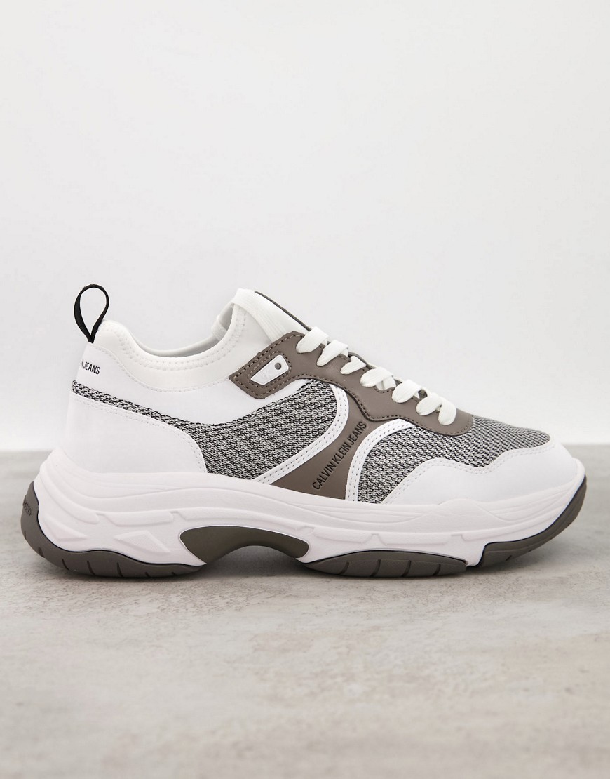 Calvin Klein chunky sneakers in white and brown multi