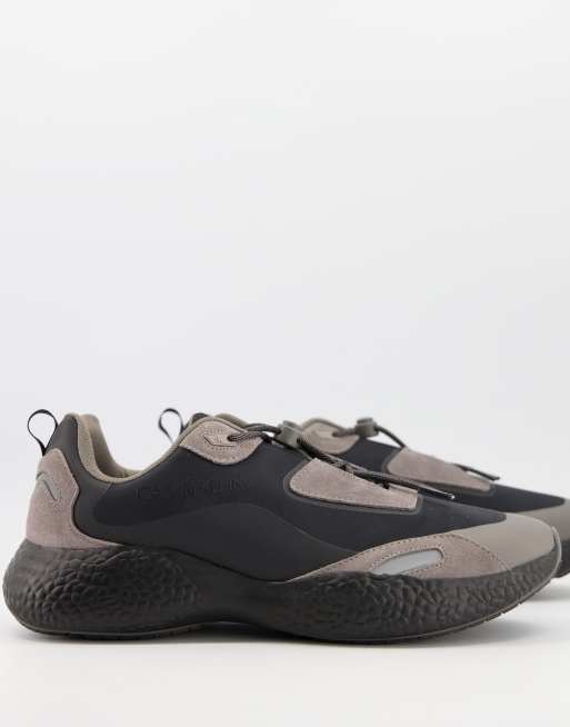 Calvin Klein chunky trainers in black and brown suede