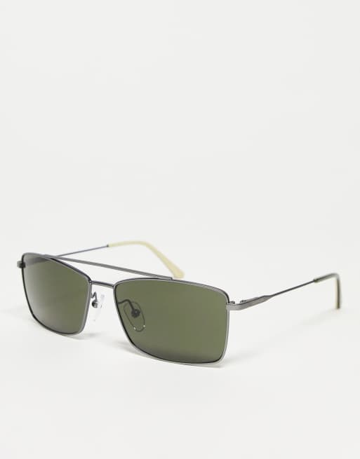 Calvin Klein – Ciemnoszare smukłe okulary przeciwsłoneczne typu aviator