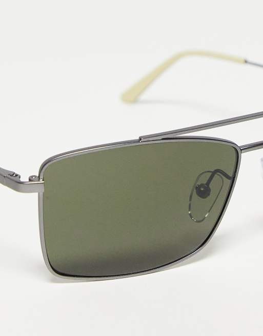 Calvin Klein – Ciemnoszare smukłe okulary przeciwsłoneczne typu aviator, 4 z 4