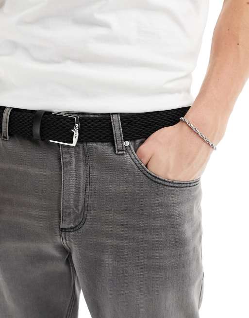 Calvin Klein - Cintura casual nera elasticizzata intrecciata da 35 mm