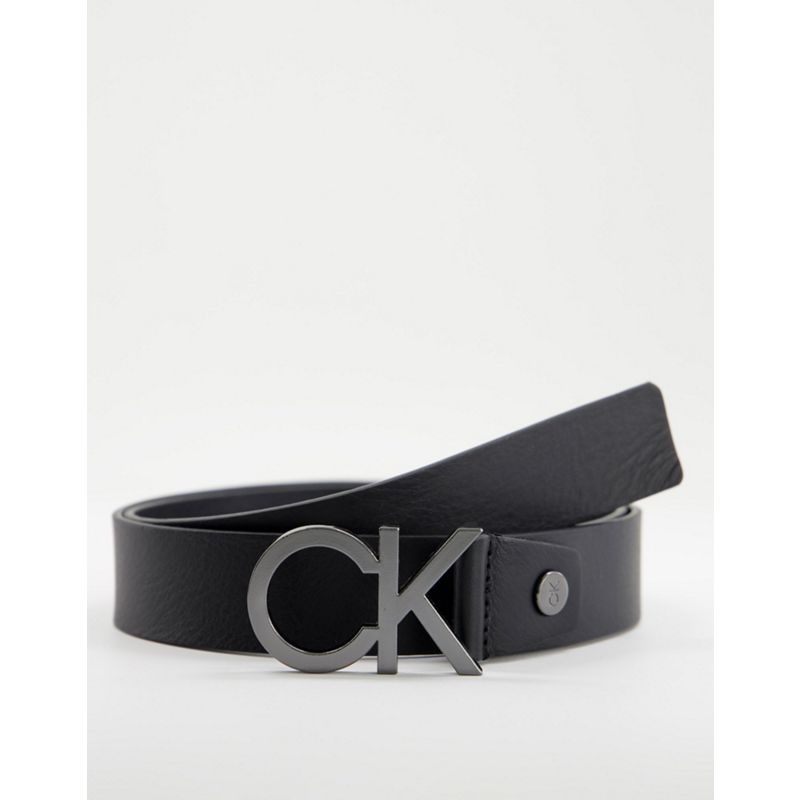 HtNNI  Calvin Klein - Cintura regolabile in pelle nera con monogramma CK
