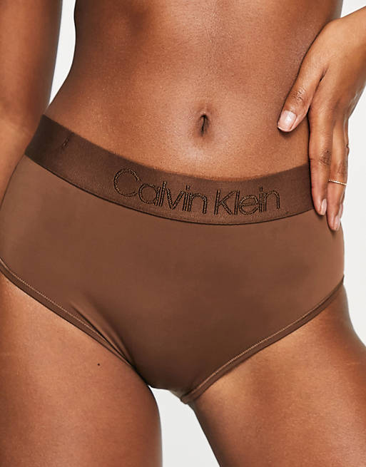 Calvin Klein Circle Of Women microfiber high waist brief in umber - BROWN |  ASOS