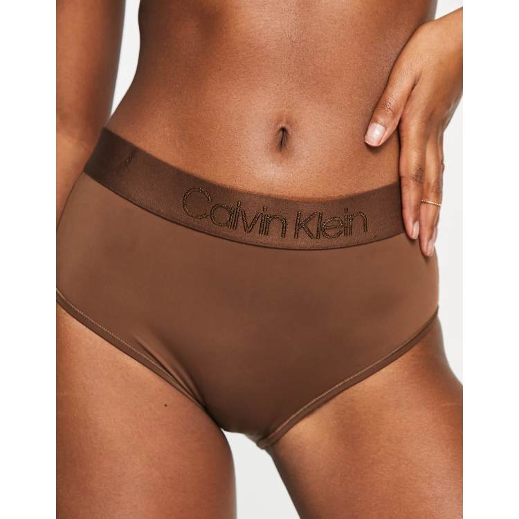 Calvin Klein Circle Of Women microfiber high waist briefs in umber - BROWN