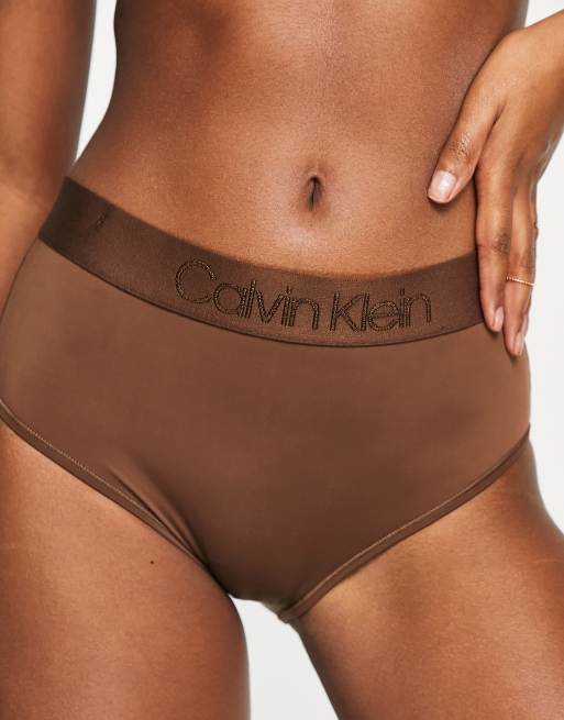 Calvin Klein Circle Of Women microfiber high waist brief in umber - BROWN