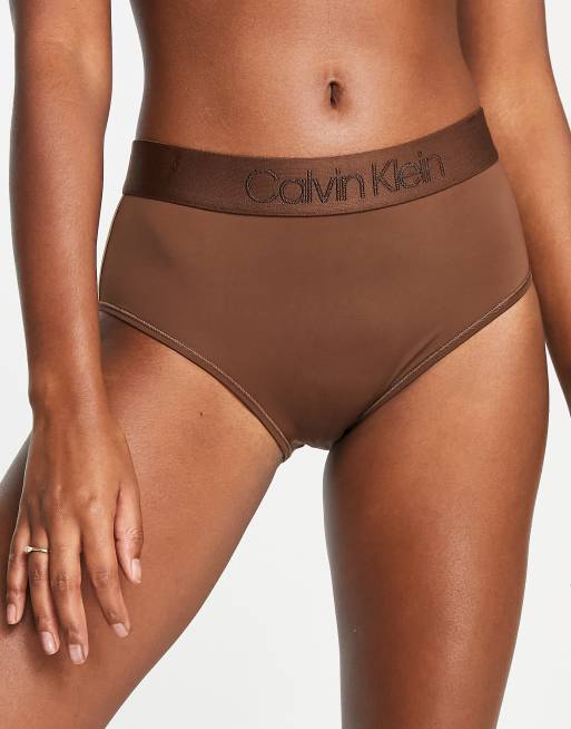 Calvin Klein Circle Of Women microfiber high waist brief in umber - BROWN