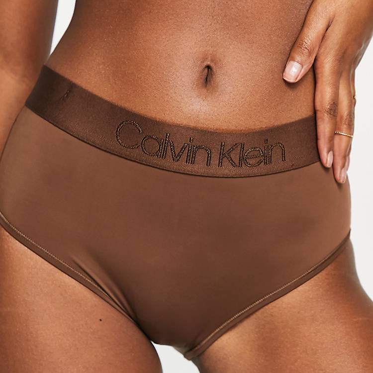 Calvin Klein Circle Of Women microfiber high waist briefs in umber - BROWN