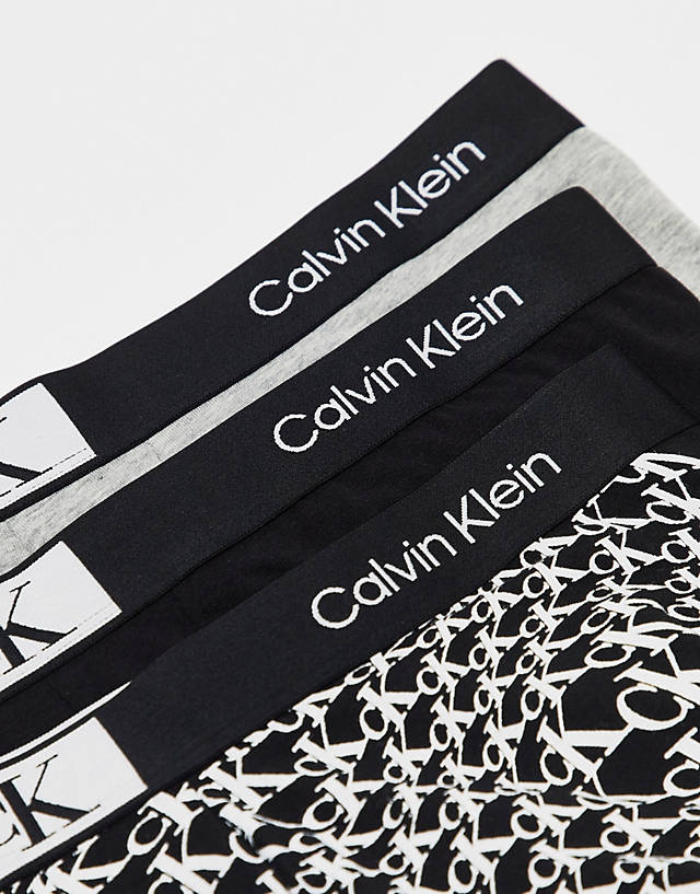 Calvin Klein - ck 96 3-pack trunks in printed black, black and grey