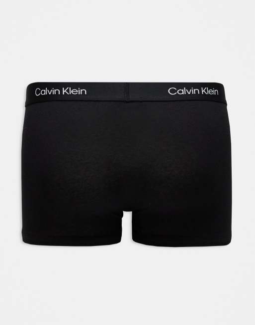 Calvin Klein CK 96 3-pack trunks in printed black, black and grey, 4 of 4