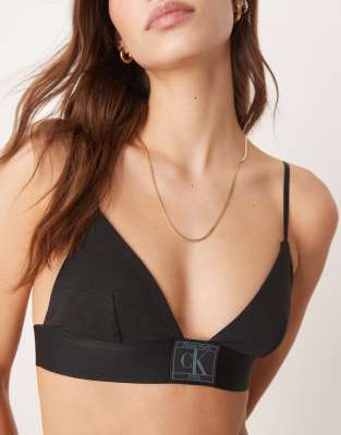 Calvin Klein Ck 96 Logo Plunge Triangle Bralette In Black