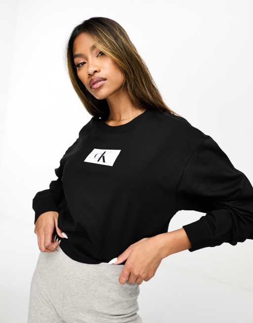 Calvin Klein CK 96 lounge cropped jumper in black ASOS