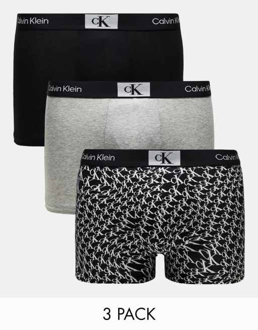 Calvin Klein – CK 96 – Svarta, grå och mönstrade boxershorts, 3-pack, 2 av 4