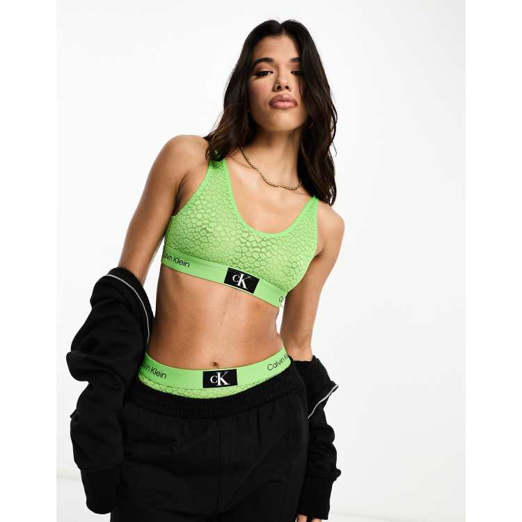 Calvin Klein Future Shift unlined bralette with contrast logo waistband in lime  green