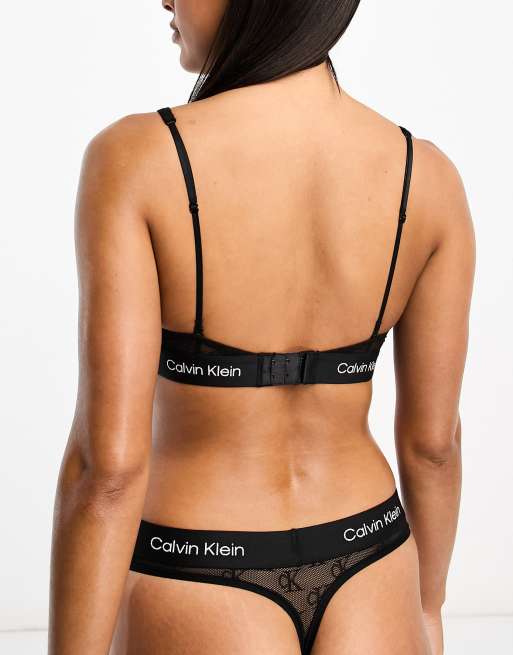 Calvin Klein mesh lightly lined triangle bralette in mono heart