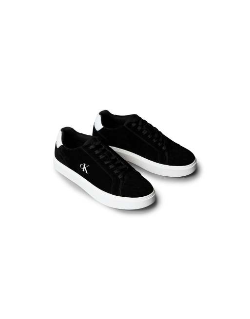 Calvin Klein Ck baseline - suede signature logo trainers in black/bright white, 2 of 6