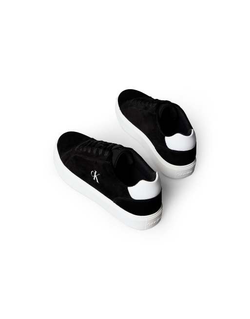 Calvin Klein Ck baseline - suede signature logo trainers in black/bright white, 3 of 6