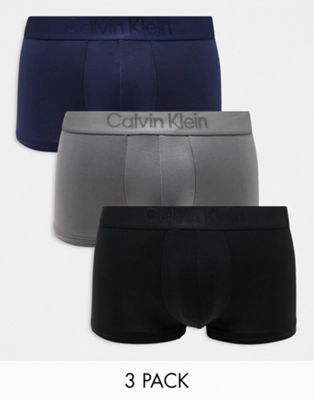 Calvin Klein CK Black 3-pack low rise trunks in navy, charcoal and black