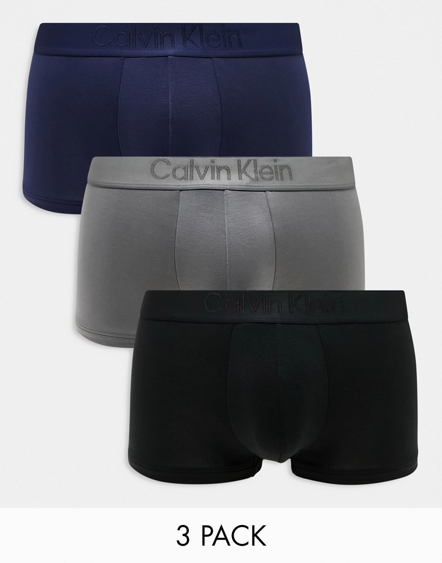 Calvin Klein CK Black 3-pack low rise trunks in navy, charcoal and black-Multi