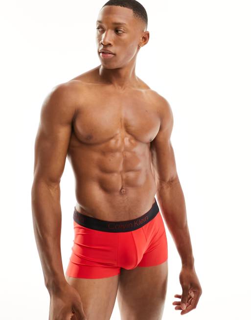 Calvin Klein CK Black low rise trunks with logo waistband in red