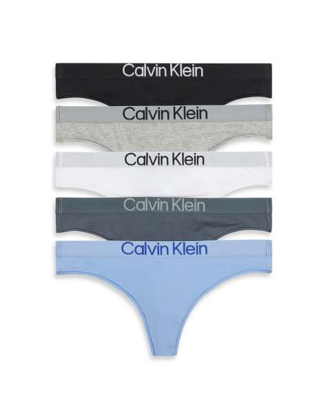 Calvin Klein ck cotton 5 pack thongs in black/gray/white/blue - view 1