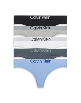 Calvin Klein - CK Cotton - 5er-Pack Tangas in Schwarz/Grau/Weiß/Blau-Bunt